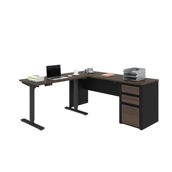 Bestar Connexion Height Adjustable L-Desk, Antigua/Black 93885-000052